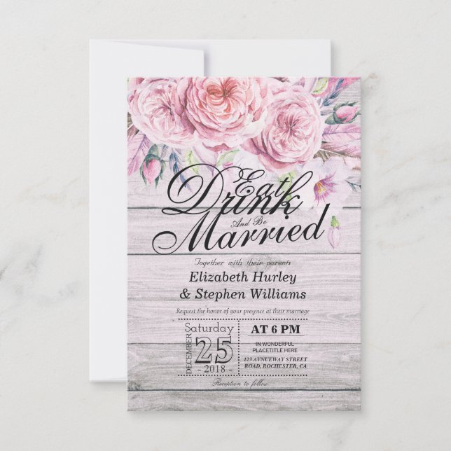 Elegant EAT Drink & Be Married Wedding Invitations (Front)