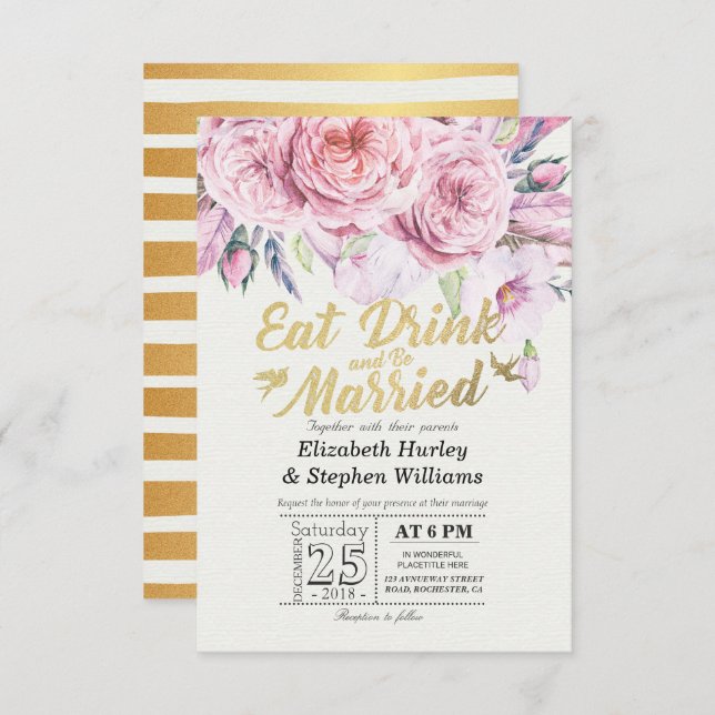 Elegant EAT Drink & Be Married Wedding Invitations (Front/Back)