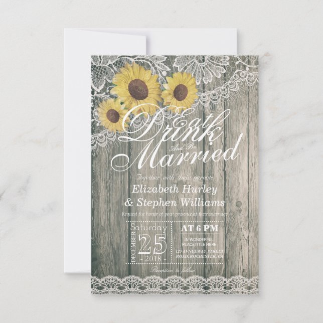 Elegant EAT Drink & Be Married Wedding Invitations (Front)