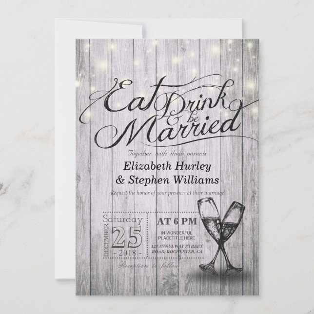 Elegant EAT Drink & Be Married Wedding Invitations (Front)