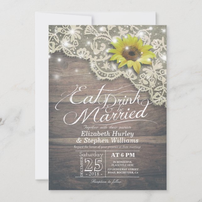 Elegant EAT Drink & Be Married Wedding Invitations (Front)