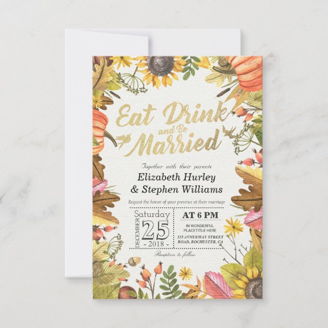 Elegant EAT Drink & Be Married Wedding Invitations (Front)