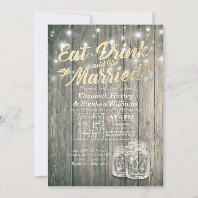 Elegant EAT Drink & Be Married Wedding Invitations (Front)