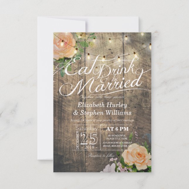 Elegant EAT Drink & Be Married Wedding Invitations (Front)