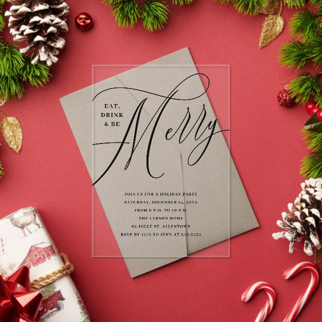 Elegant Eat, Drink, Be Merry Holiday Party  Acrylic Invitations (Insitu (Holiday))