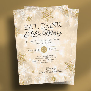 Elegant "Eat & Drink" Gold Holiday Christmas Party Invitation