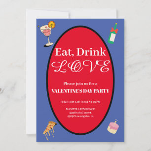 Elegant Eat Drink Love Valentine's Day Hearts Invitation