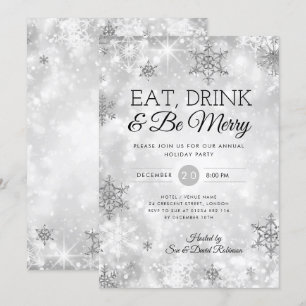 Elegant Eat & Drink Silver Holiday Christmas Party Invitation
