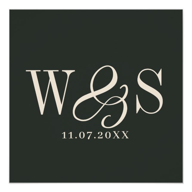 Elegant ebony couple initials wedding poster (Front)
