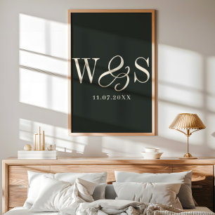 Elegant ebony couple initials wedding poster