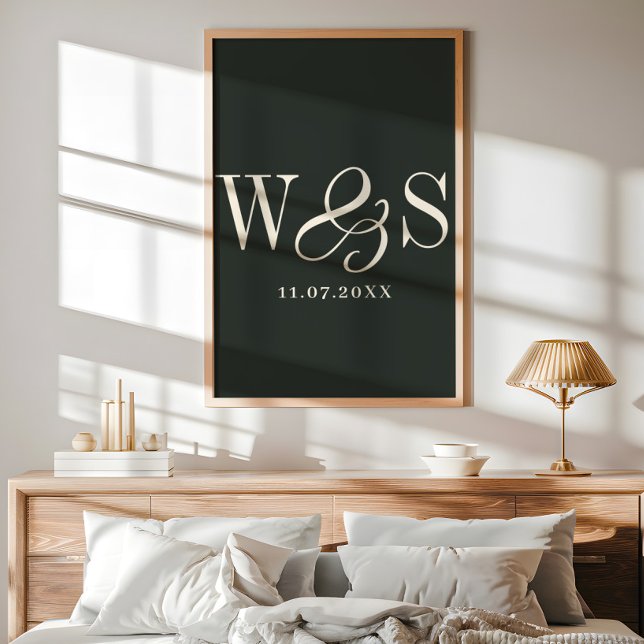 Elegant ebony couple initials wedding poster (Creator Uploaded)