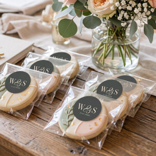 Elegant ebony initial wedding couples classic round sticker