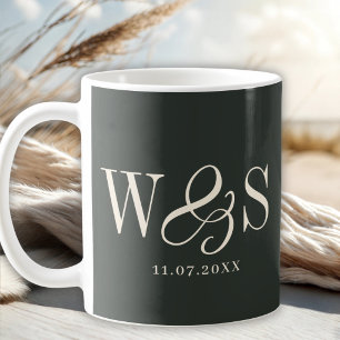 Elegant ebony initial wedding couples coffee mug