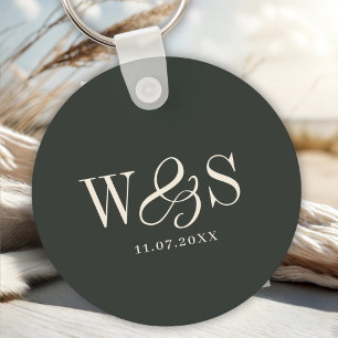 Elegant ebony initial wedding couples key ring