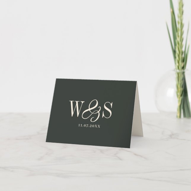 Elegant ebony initial wedding couples thank you card (Front)