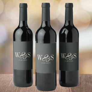 Elegant ebony initial wedding couples wine label
