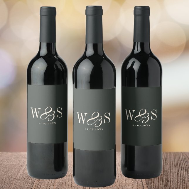 Elegant ebony initial wedding couples wine label (Creator Uploaded)
