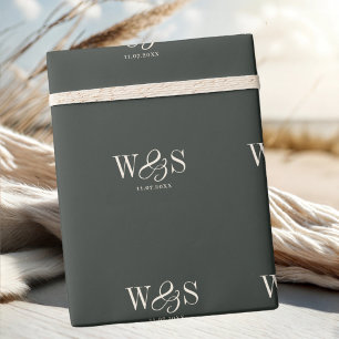 Elegant ebony initial wedding couples wrapping paper