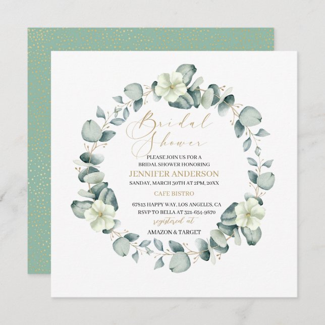 Elegant Ecalyptus Floral Bridal Shower Invitation (Front/Back)