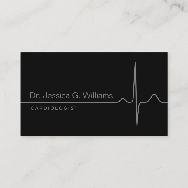 Elegant ECG wave stylish black cardiologist Business Card (Front)