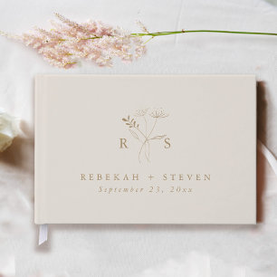 Elegant Ecru and Gold Monogram Wedding Guest Book