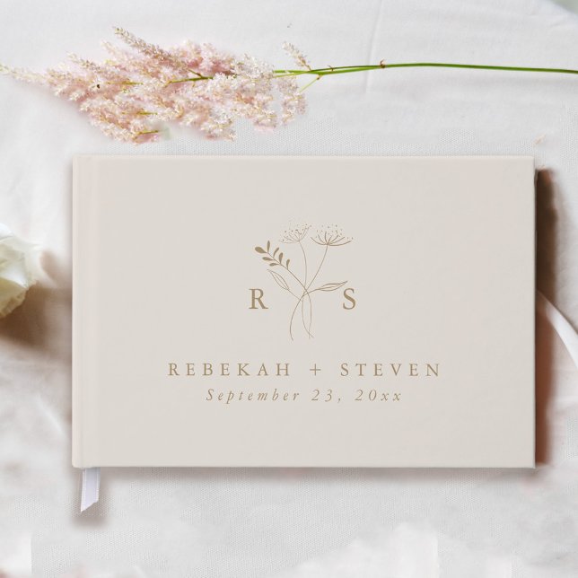 Elegant Ecru and Gold Monogram Wedding Guest Book (Creator Uploaded)