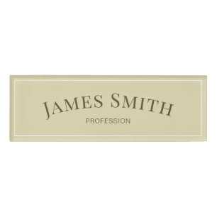 Elegant Ecru Beige Gold Minimalist Professional Name Tag