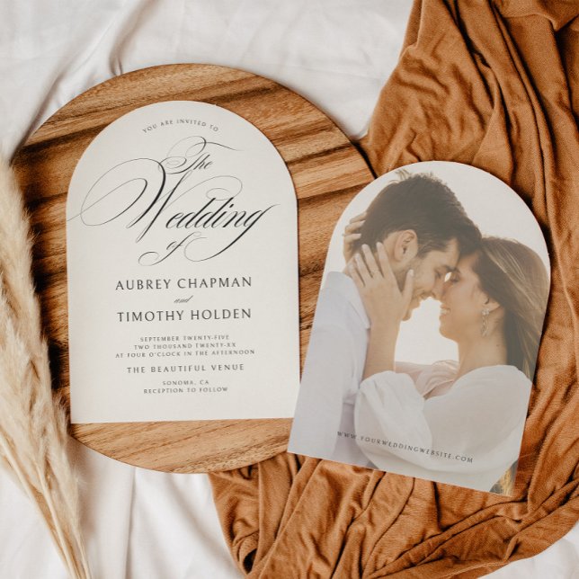 Elegant Ecru Black Calligraphy Arch Wedding Invitation (Creator Uploaded)