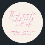 Elegant Ecru Pink Trendy Script Custom Thank You Classic Round Sticker<br><div class="desc">Elegant Ecru Hot Pink Trendy Script Custom Thank You Classic Round Sticker</div>