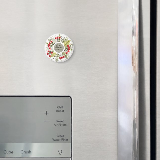 Elegant Editable Christmas Circle Sticker Magnet (In Situ (Fridge))