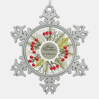 Elegant Editable Christmas/Holiday Snowflake Pewter Christmas Ornament