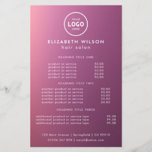 Elegant Editable Hair & Beauty Salon Menu Card