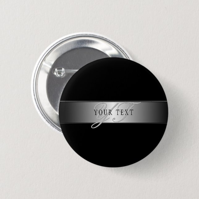 Elegant Editable Monogram Script Writing | Black 6 Cm Round Badge (Front & Back)