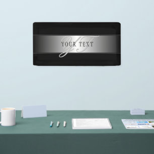 Elegant Editable Monogram Script Writing   Black Banner