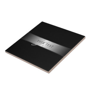 Elegant Editable Monogram Script Writing   Black Ceramic Tile