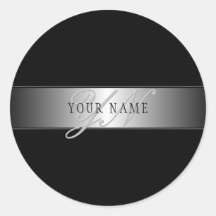 Elegant Editable Monogram Script Writing   Black Classic Round Sticker