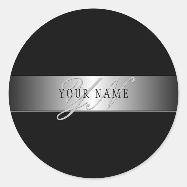 Elegant Editable Monogram Script Writing | Black Classic Round Sticker (Front)
