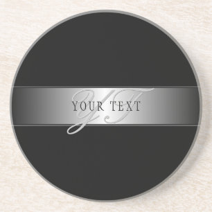 Elegant Editable Monogram Script Writing   Black Coaster