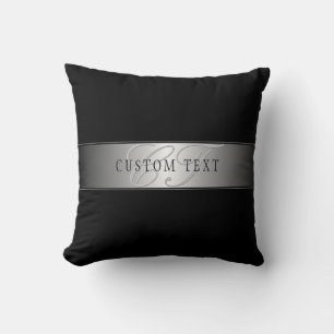 Elegant Editable Monogram Script Writing   Black Cushion