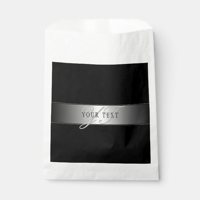 Elegant Editable Monogram Script Writing | Black Favour Bag (Front)