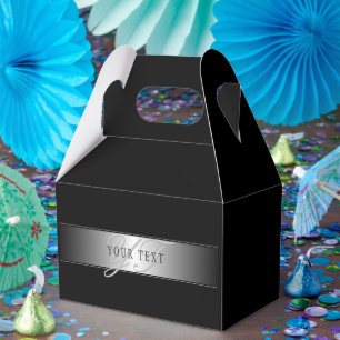 Elegant Editable Monogram Script Writing Black Favour Box