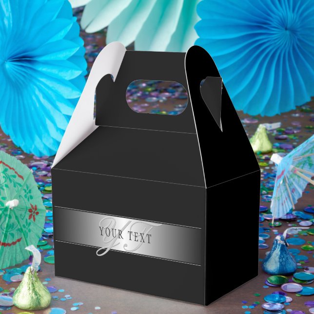 Elegant Editable Monogram Script Writing | Black Favour Box (Party)