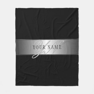 Elegant Editable Monogram Script Writing   Black Fleece Blanket