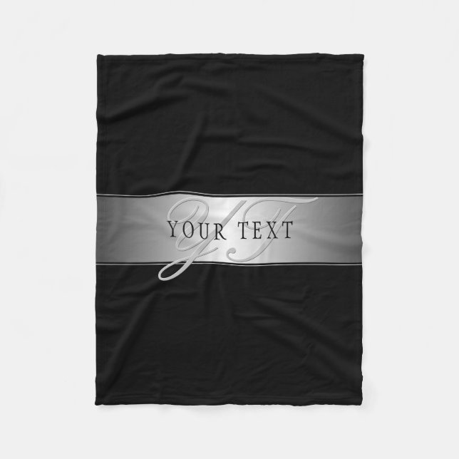Elegant Editable Monogram Script Writing | Black Fleece Blanket (Front)
