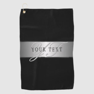 Elegant Editable Monogram Script Writing   Black Golf Towel