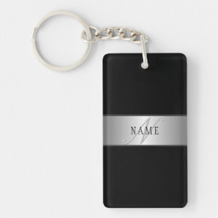 Elegant Editable Monogram Script Writing   Black Key Ring