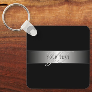 Elegant Editable Monogram Script Writing   Black Key Ring