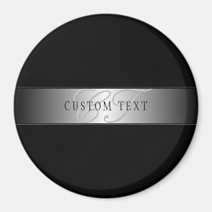 Elegant Editable Monogram Script Writing Black Magnet