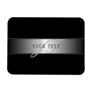 Elegant Editable Monogram Script Writing Black Magnet