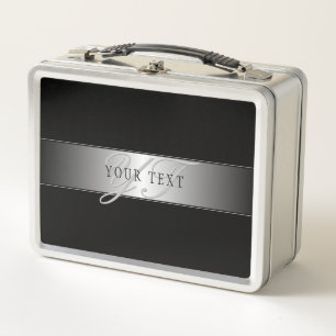 Elegant Editable Monogram Script Writing   Black Metal Lunch Box
